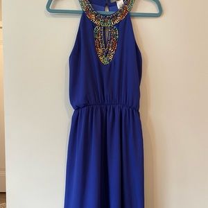 Royal blue dress with beading detail